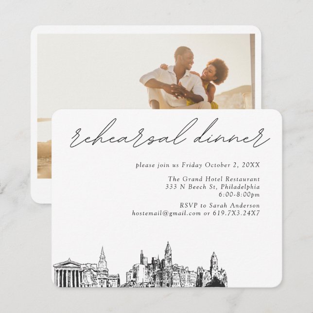 Återkallningsmiddag för Philadelphia Bröllop Elega Tilläggskort (Fram/baksida)