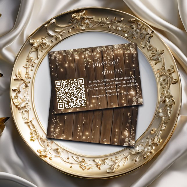 Återkallningsmiddag för Rustic String Ljus QR-kod Tilläggskort (Skapare uppladdad)