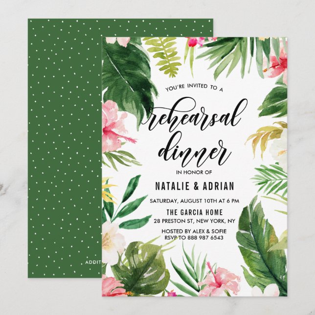 Återkallningsmiddag för vattendjupet Tropical Blom Inbjudningar (Fram/baksida)