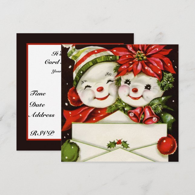 Återkommande årshelgkort skapar snögubbe party  inbjudningar (Fram/baksida)