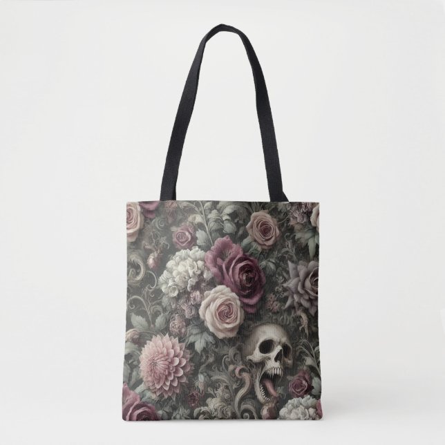 Återkommande i Ro - gotisk Skull & Blommigt Tygkasse (Framsida)