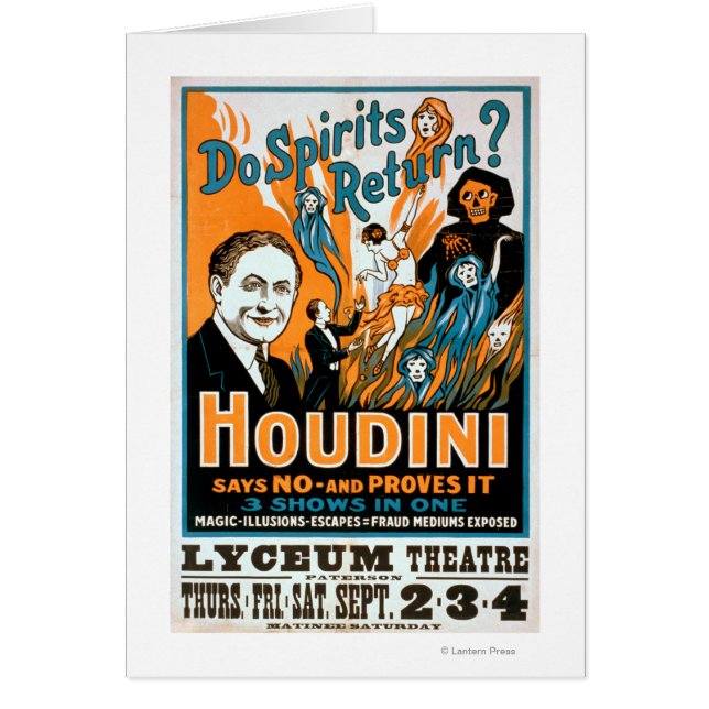 Återkommer Spirits? Houdini säger NEJ - Bevisar de Hälsningskort (Framsidan)