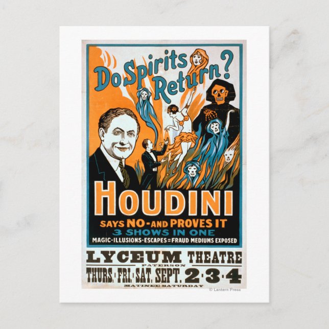 Återkommer Spirits? Houdini säger NEJ - Bevisar de Vykort (Framsida)