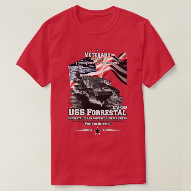 ÅTERKOMMER USS Forrestal Navy Sailare T Shirt (Design framsida)