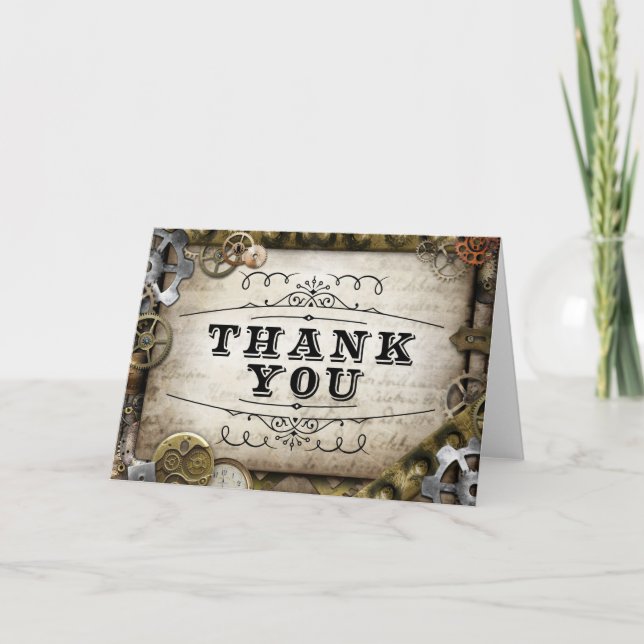 Återkopplingskort med Steampunk-kugghjul Tack Kort (Framsida)