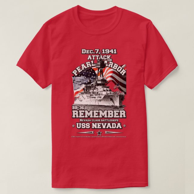 ÅTERMEDLEM Pearl Harbour USS Nevada BB36 T Shirt (Design framsida)