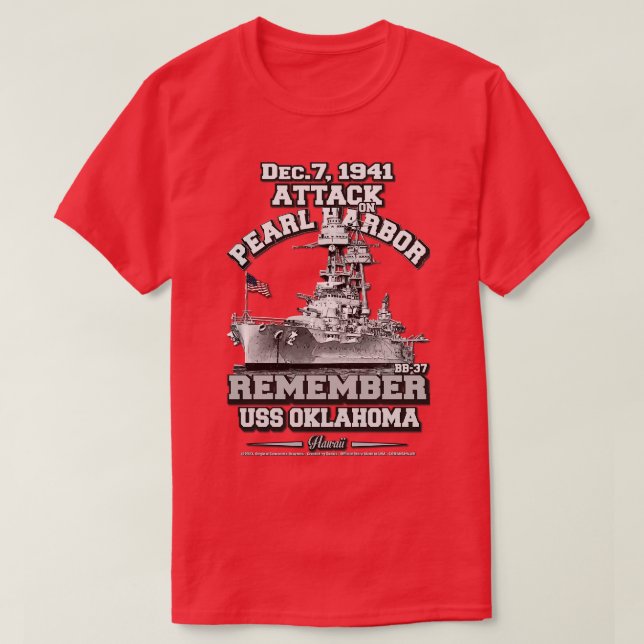 ÅTERMEDLEM USS Oklahoma BB37 Pearl Harbour T Shirt (Design framsida)