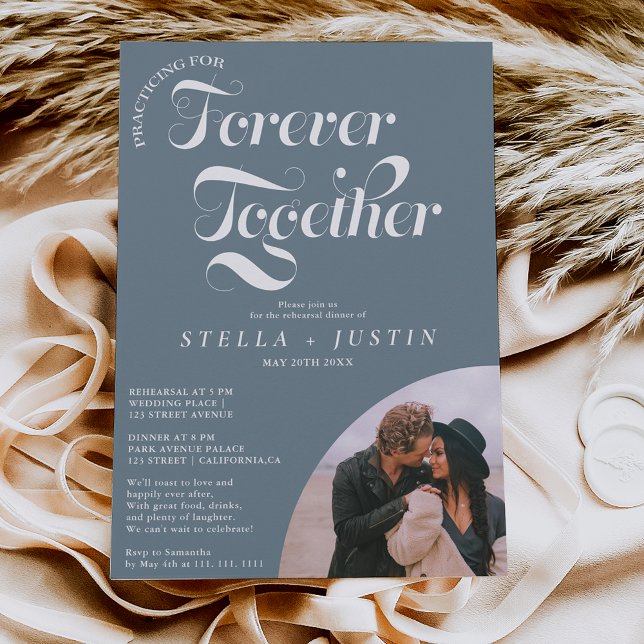 Återstående, för alltid, fotodammig, blå repetitio inbjudningar (Skapare uppladdad)