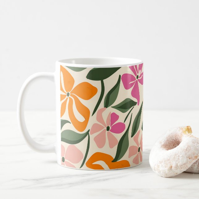 Återställ blommönster kaffemugg (Med munk)