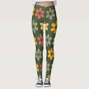 Återställ Blommönster på gröntens bakgrund Leggings
