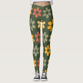 Återställ Blommönster på gröntens bakgrund Leggings