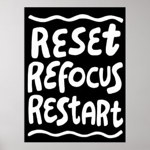 ÅTERSTÄLL FOCUS RESTART Bold Roligt Bubble Brev Poster
