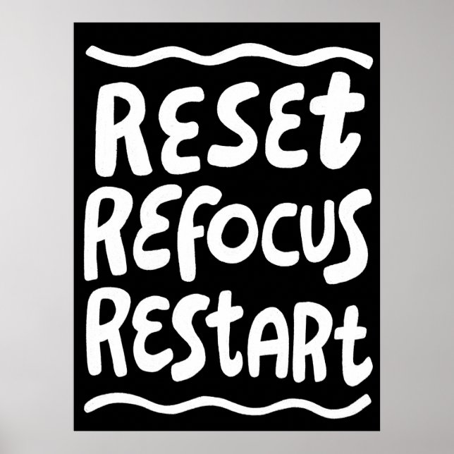 ÅTERSTÄLL FOCUS RESTART Bold Roligt Bubble Brev Poster (Framsidan)