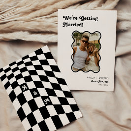 Återställ modern Chic Black Checker Spara datum Inbjudningar