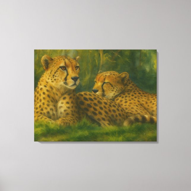 Återställa Cheetah Duo i skogsinställning Canvastryck (Framsida)