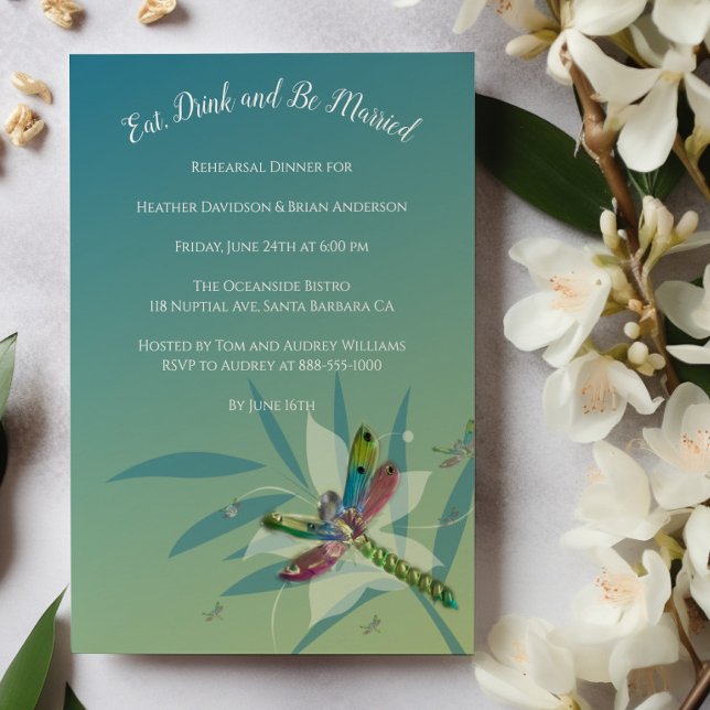 Återställa DRagonfly Rehearsal Dinner-inbjudan Inbjudningar (Resting Dragonfly Wedding Rehearsal Dinner Invitation)