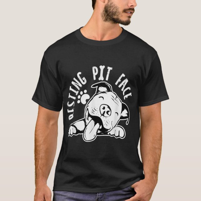 Återställa Pit Ansikte Rolig hund Pitbull-nod T Shirt (Framsida)