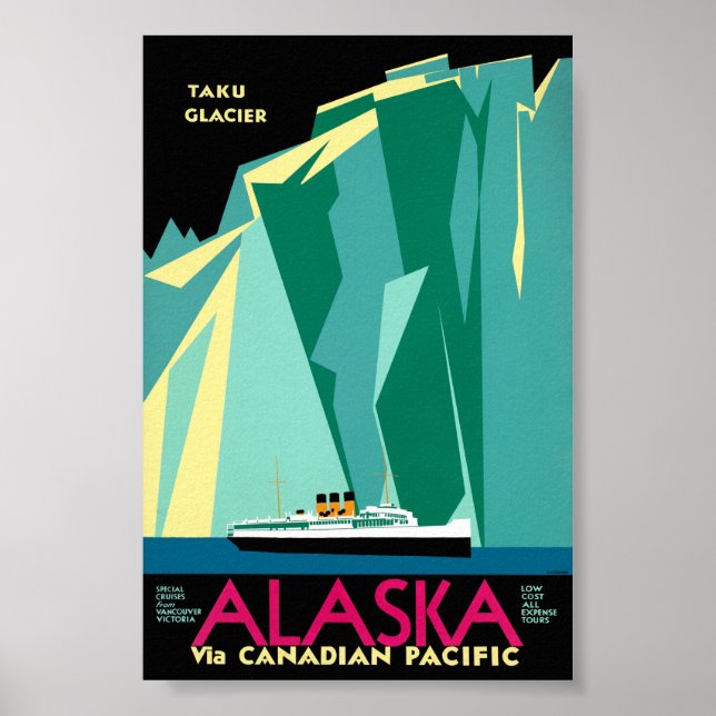 Återställd Alaska-resaaffisch från vintage Poster (Framsidan)