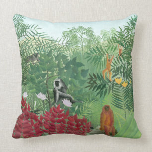 Återställd färg Henri Rousseau Monkey Jungle Art Kudde
