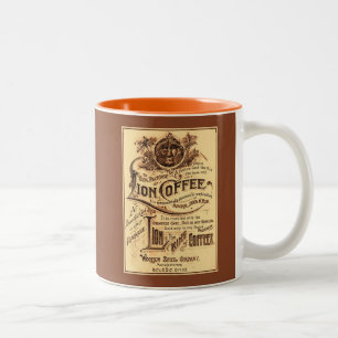Återställd lejon kaffeadvertizing för vintage Två-Tonad mugg