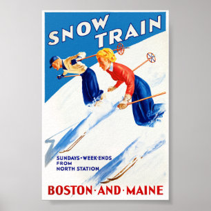 Återställd vintage-resaaffisch från Boston Maine Poster
