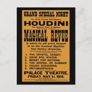 Återställde 1914 Harry Houdini gult-affischtavla Vykort