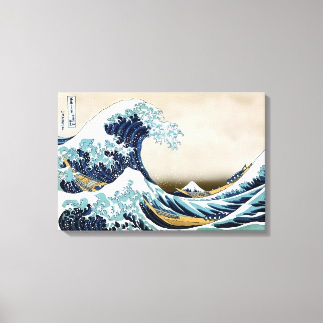 Återställde Underbar Wave från Kanagawa av Hokusai Canvastryck (Framsida)