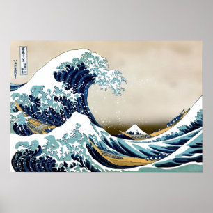 Återställde Underbar Wave från Kanagawa av Hokusai Poster