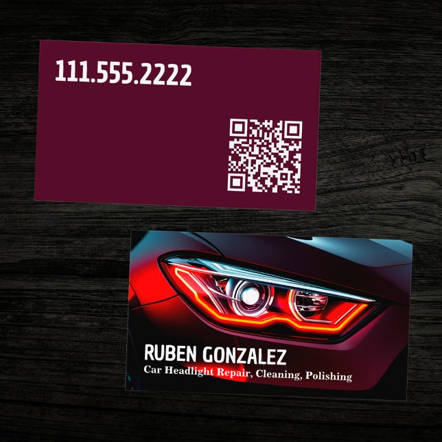 Återställning av motoriskt ljus, detalj QR Visitkort (Car Headlight Restoration Detailing QR Business Card)
