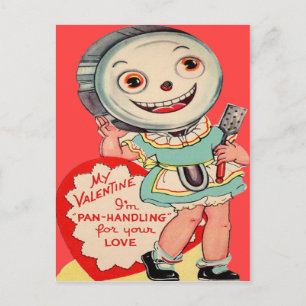 Återställning av vintage Frysa Pan Valentine Card Helg Vykort