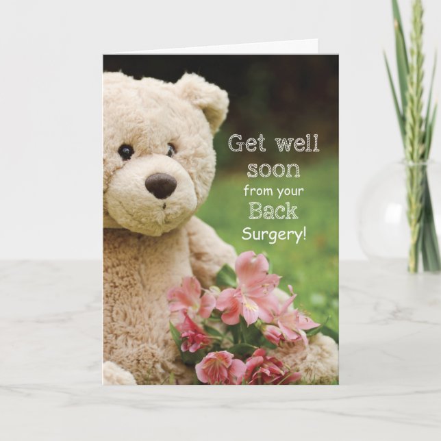 Återställning efter ryggkirurgi, Nalle och blommor Kort (Framsida)