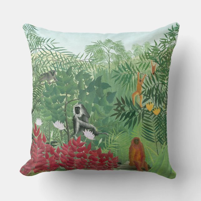 Återställt Färg Henri Rousseau Monkey Jungle Art Kudde (Framsida)