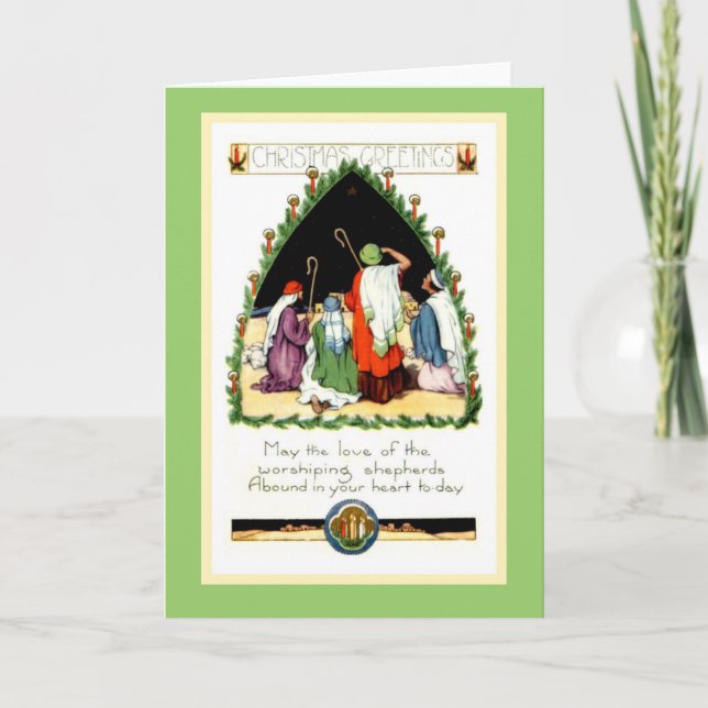 Återställt Shepherds-kort för jul i Art nouveau Helgkort (Framsida)