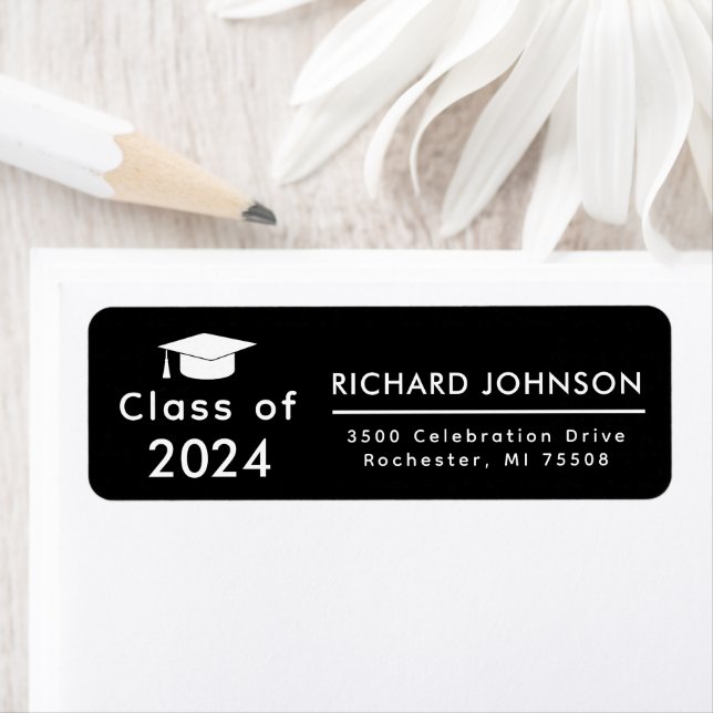 Återvändandeklass 2024 Svartvit Studenten Returadress Etikett (Insitu)