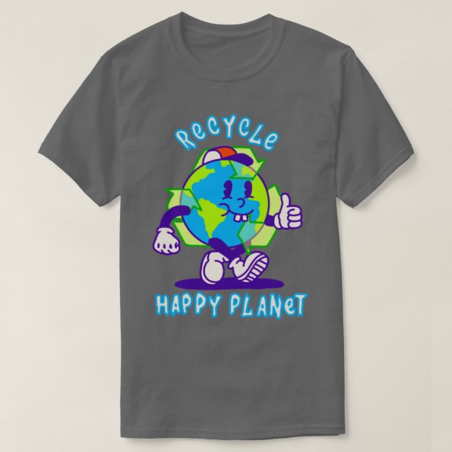 Återvinna Lycklig Planet T Shirt (Design framsida)