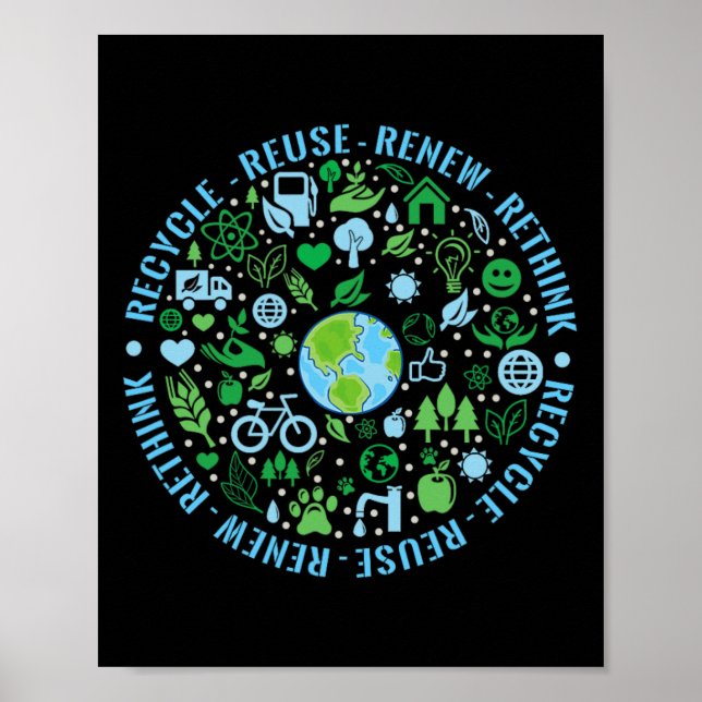 Återvinna på jorddagen Återanvänd Renew ReThink En Poster (Framsidan)