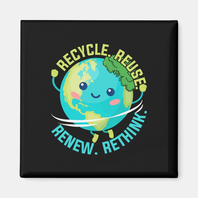 Återvinna Reuse Renew ReThink Earth Day Boy Småbar Magnet (Framsidan)