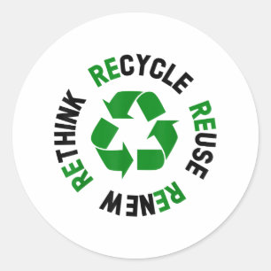 Återvinna Reuse Renew ReThink Earth Day Environmen Runt Klistermärke