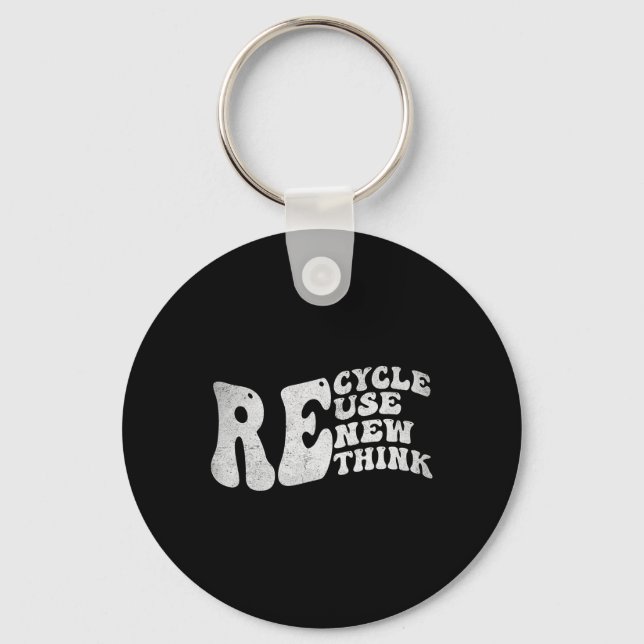 Återvinna Reuse Renew ReThink Retro Groovy Earth D Nyckelring (Framsida)