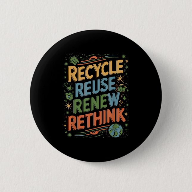 Återvinna Reuse Renew ReThink Tie Dye Quote Knapp (Framsida)