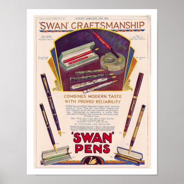 ÅTERVINNING: 1931 SVAN PEN AD POSTER (Framsidan)