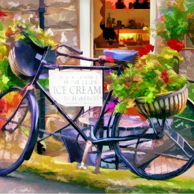 ÅTERVINNING KAKELPLATTA (What to do with your old bicycle - use it to promote your business and decorate it with flowers! )