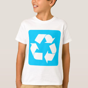 Återvinning undertecknar - himmelblått tee shirt