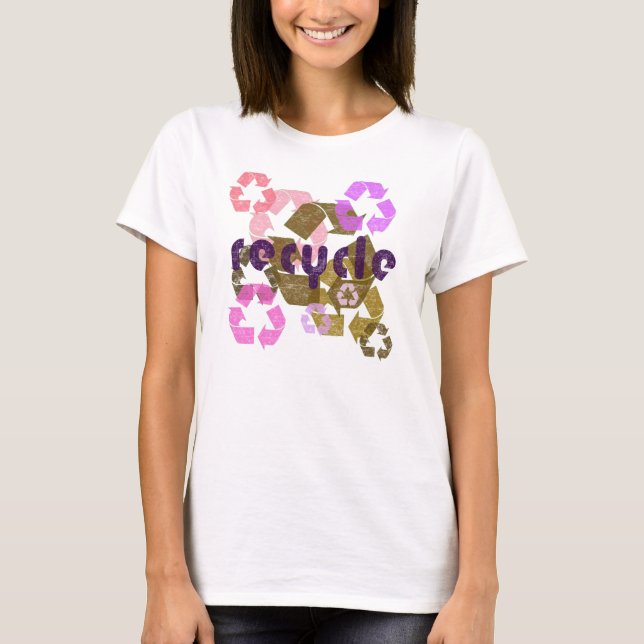 Återvinnings Rosa & Brun Distressed Damtröja Tee Shirt (Framsida)