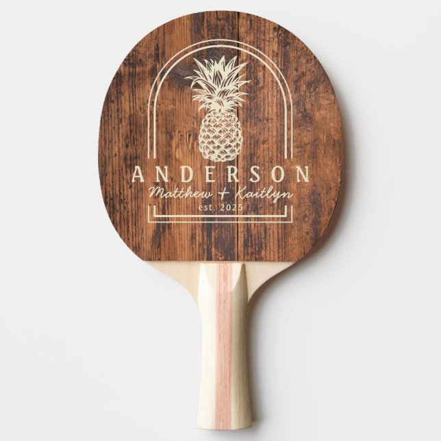 Återvunnen Trä Ananas Bröllopsbåge & Namn Pingisracket (Framsidan)