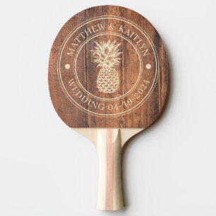 Återvunnet Trä Ananas Bröllopskam & Namn Pingisracket