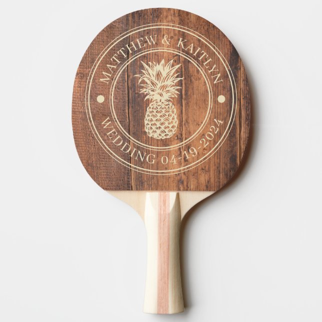 Återvunnet Trä Ananas Bröllopskam & Namn Pingisracket (Baksidan)