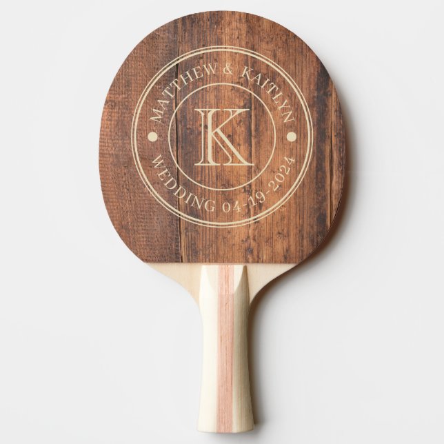 Återvunnet Trä Bröllopsmonogram Pingisracket (Baksidan)