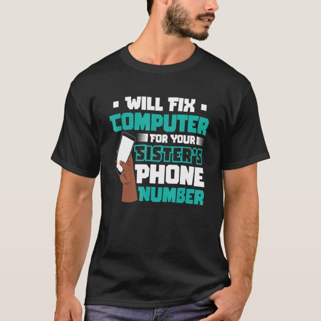 Åtgärdar datorn för Mobil support för nummerteknik T Shirt (Framsida)