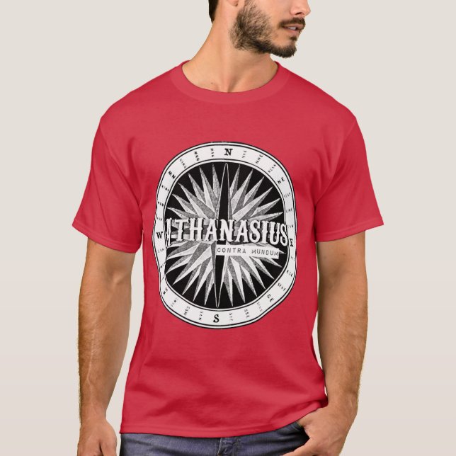 Athanasius Contra Mundum Kompass T Shirt (Framsida)
